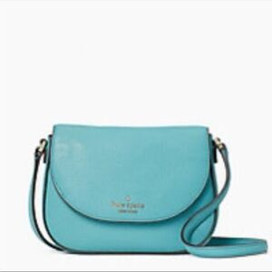 Kate Spade Leila Mini Flap Crossbody Purse Stone Blue pebbled leather NEW